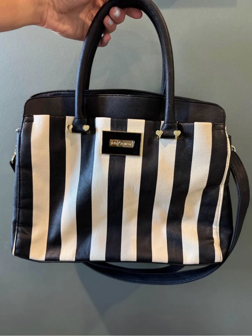 Betsey Johnson Black & White Striped Shoulder Bag